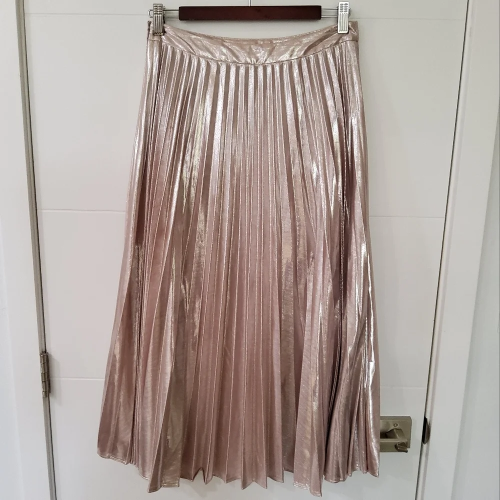 1.State Silver Metallic Accordion Plezted Midi Skirt Size 6